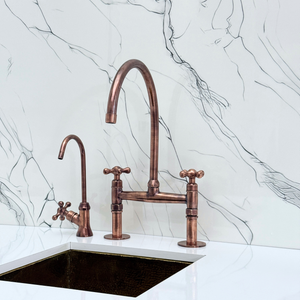 Antique Copper Bridge Kitchen Faucet with Cross Handles – Montrose – alternate view 9