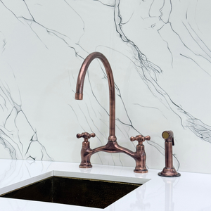 Antique Copper Bridge Kitchen Faucet with Cross Handles – Pembroke – alternate view 11