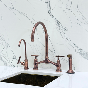 Antique Copper Bridge Kitchen Faucet with Lever Handles – Pembroke – alternate view 4