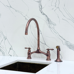 Antique Copper Bridge Kitchen Faucet with Lever Handles – Pembroke – alternate view 9