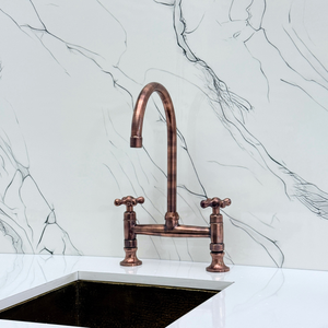 Antique Copper Bridge Kitchen Faucet with Cross Handles – Ravenscroft – alternate view 7