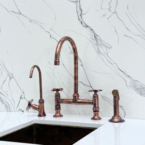 Antique Copper Bridge Kitchen Faucet with Cross Handles – Ravenscroft – alternate view 4