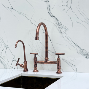 Antique Copper Bridge Kitchen Faucet with Lever Handles – Ravenscroft – alternate view 10