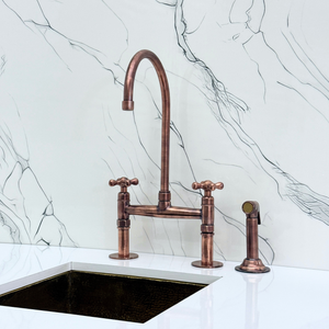 Antique Copper Bridge Kitchen Faucet with Cross Handles – Windsor – alternate view 11