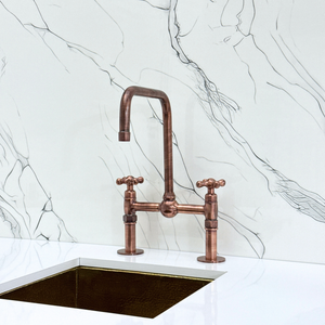 Antique Copper Classic Bridge Kitchen Faucet with Cross Handles – Grosvenor – alternate view 7