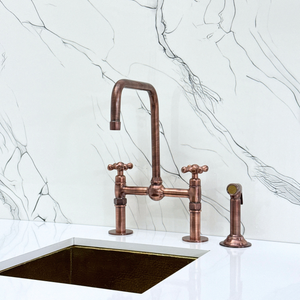 Antique Copper Classic Bridge Kitchen Faucet with Cross Handles – Grosvenor – alternate view 9
