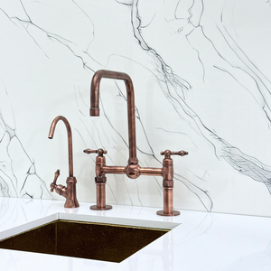 Antique Copper Classic Bridge Kitchen Faucet with Lever Handles – Grosvenor – alternate view 9