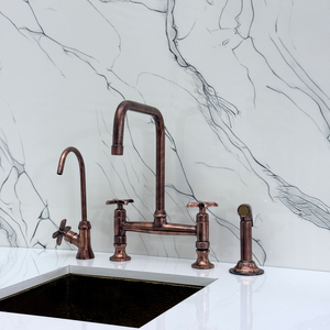 Antique Copper Classic Bridge Kitchen Faucet with Cross Handles – Whitmore – alternate view 4
