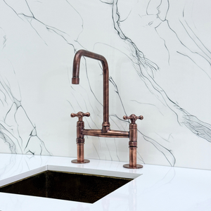 Antique Copper Classic Bridge Kitchen Faucet with Cross Handles – Lancaster – alternate view 7