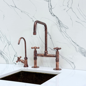 Antique Copper Classic Bridge Kitchen Faucet with Cross Handles – Lancaster – alternate view 9