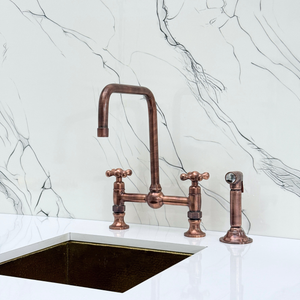 Antique Copper Classic Bridge Kitchen Faucet with Cross Handles – Harrington – alternate view 11