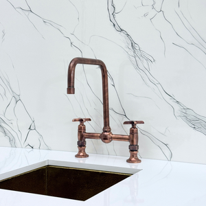 Antique Copper Classic Bridge Kitchen Faucet with Cross Handles – Harrington – alternate view 8
