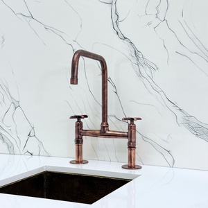 Antique Copper Classic Bridge Kitchen Faucet with Cross Handles – Lancaster – alternate view 8