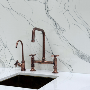Antique Copper Classic Bridge Kitchen Faucet with Cross Handles – Whitmore – alternate view 10