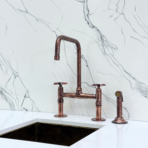 Antique Copper Classic Bridge Kitchen Faucet with Cross Handles – Lancaster – alternate view 12