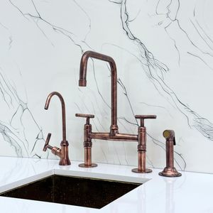 Antique Copper Classic Bridge Kitchen Faucet with Lever Handles – Lancaster – alternate view 4