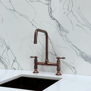 Antique Copper Classic Bridge Kitchen Faucet with Lever Handles – Whitmore – alternate view 7