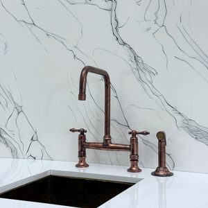 Antique Copper Classic Bridge Kitchen Faucet with Lever Handles – Whitmore – alternate view 11