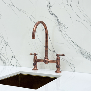 Antique Copper Bridge Kitchen Faucet with Lever Handles – Ellington – alternate view 7