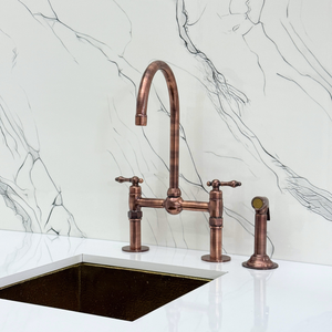 Antique Copper Bridge Kitchen Faucet with Lever Handles – Ashford – alternate view 12