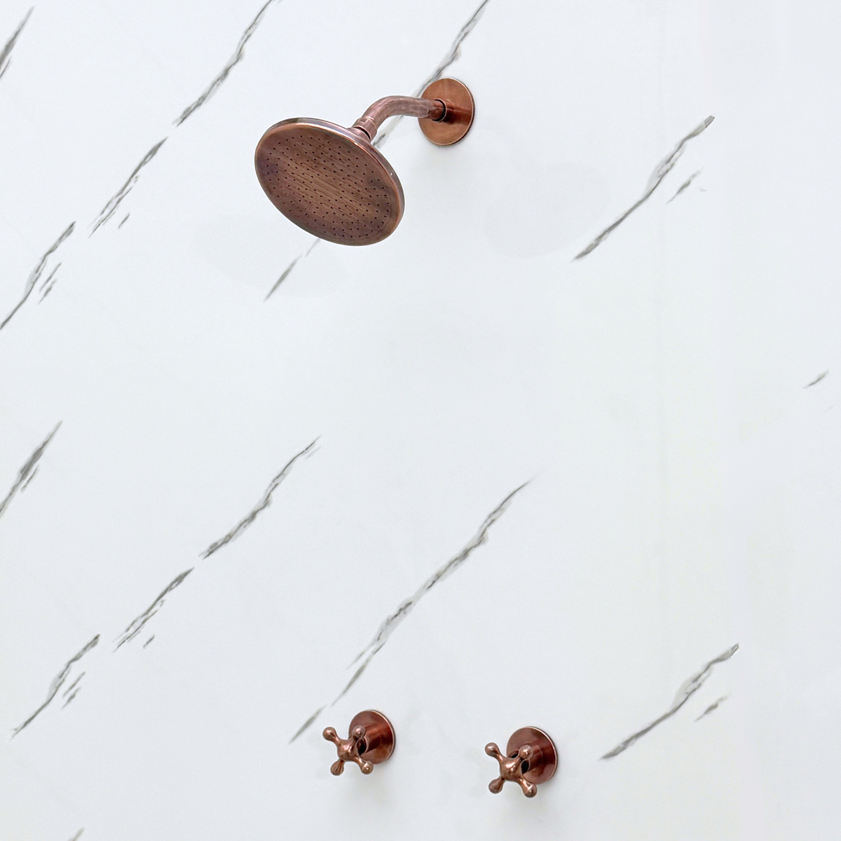 Antique Copper Adjustable Flat Round Rain Shower System — Short arm (ACCSS-007) — detail view 2