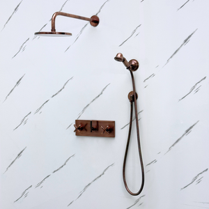 Antique Copper Adjustable Flat Round Rain Shower System with Handheld — Straight arm (ACCSS-011) — detail view 9