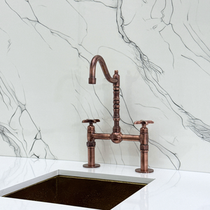Antique Copper Victorian Bridge Kitchen Faucet with Cross Handles – Beaumont – alternate view 8