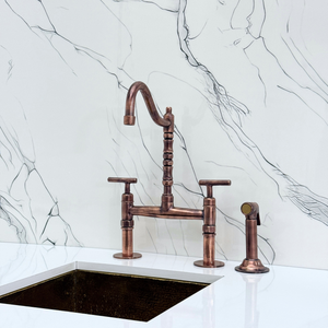 Antique Copper Victorian Bridge Kitchen Faucet with Lever Handles – Kensington – alternate view 12