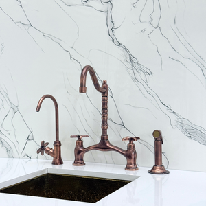 Antique Copper Victorian Bridge Kitchen Faucet with Cross Handles – Somerset – alternate view 4