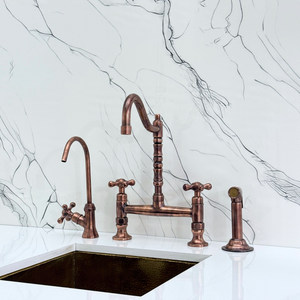 Antique Copper Victorian Bridge Kitchen Faucet with Cross Handles – Tavistock