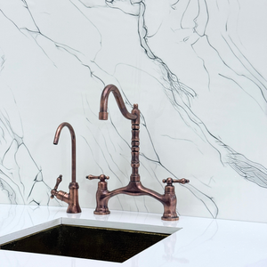 Antique Copper Victorian Bridge Kitchen Faucet with Lever Handles – Somerset – alternate view 9