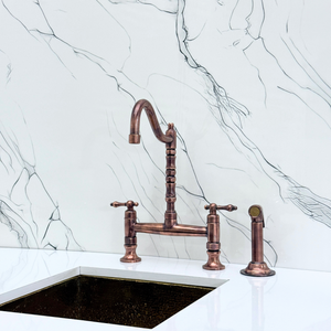 Antique Copper Victorian Bridge Kitchen Faucet with Lever Handles – Tavistock – alternate view 11