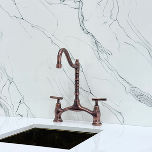 Antique Copper Victorian Bridge Kitchen Faucet with Lever Handles – Somerset – alternate view 8