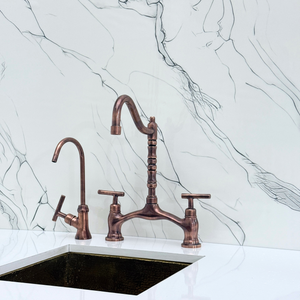 Antique Copper Victorian Bridge Kitchen Faucet with Lever Handles – Somerset – alternate view 10