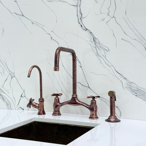 Antique Copper Vintage Bridge Kitchen Faucet with Cross Handles – Waverley – alternate view 4