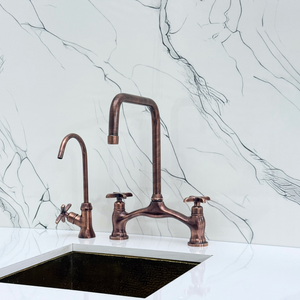 Antique Copper Vintage Bridge Kitchen Faucet with Cross Handles – Waverley – alternate view 10