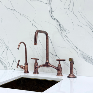 Antique Copper Vintage Bridge Kitchen Faucet with Lever Handles – Waverley – alternate view 4