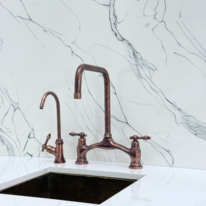 Antique Copper Vintage Bridge Kitchen Faucet with Lever Handles – Waverley – alternate view 9