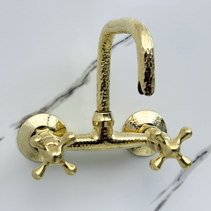 7" Hammered unlacquered brass wall faucet, 6" spread with cross handles – alternate view 4