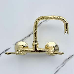 7" Hammered unlacquered brass wall faucet, 6" spread with lever handles – alternate view 5