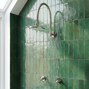 Polished Nickel Flat Round Rain Shower System — Arcuate arm (PNCSS-001) — shower system overview