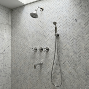 Polished Nickel Adjustable Round Rain Shower System with Handheld & Tub Filler — Short arm (PNCSS-021) — shower system overview