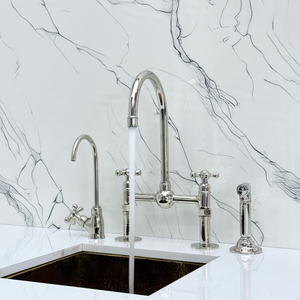 Polished Nickel Bridge Kitchen Faucet with Cross Handles – Harrington – alternate view 2
