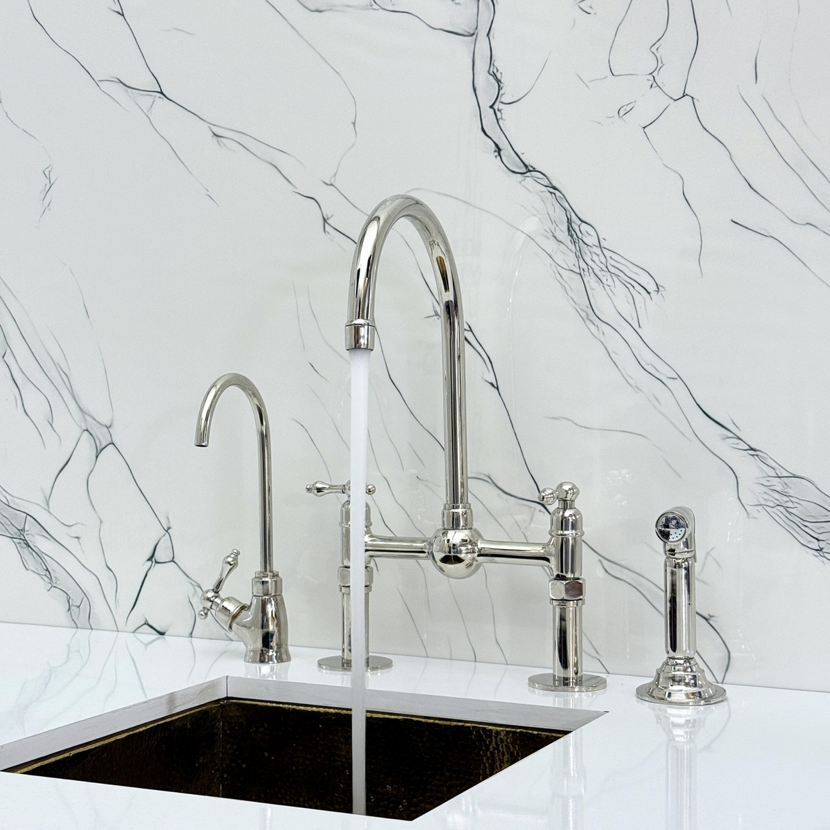 Polished Nickel Bridge Kitchen Faucet with Lever Handles – Harrington – alternate view 2