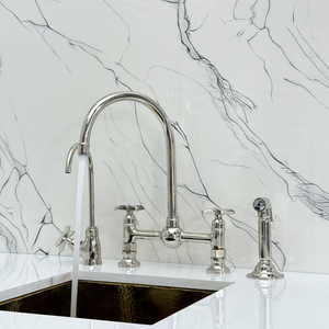 Polished Nickel Bridge Kitchen Faucet with Cross Handles – Lancaster – alternate view 6