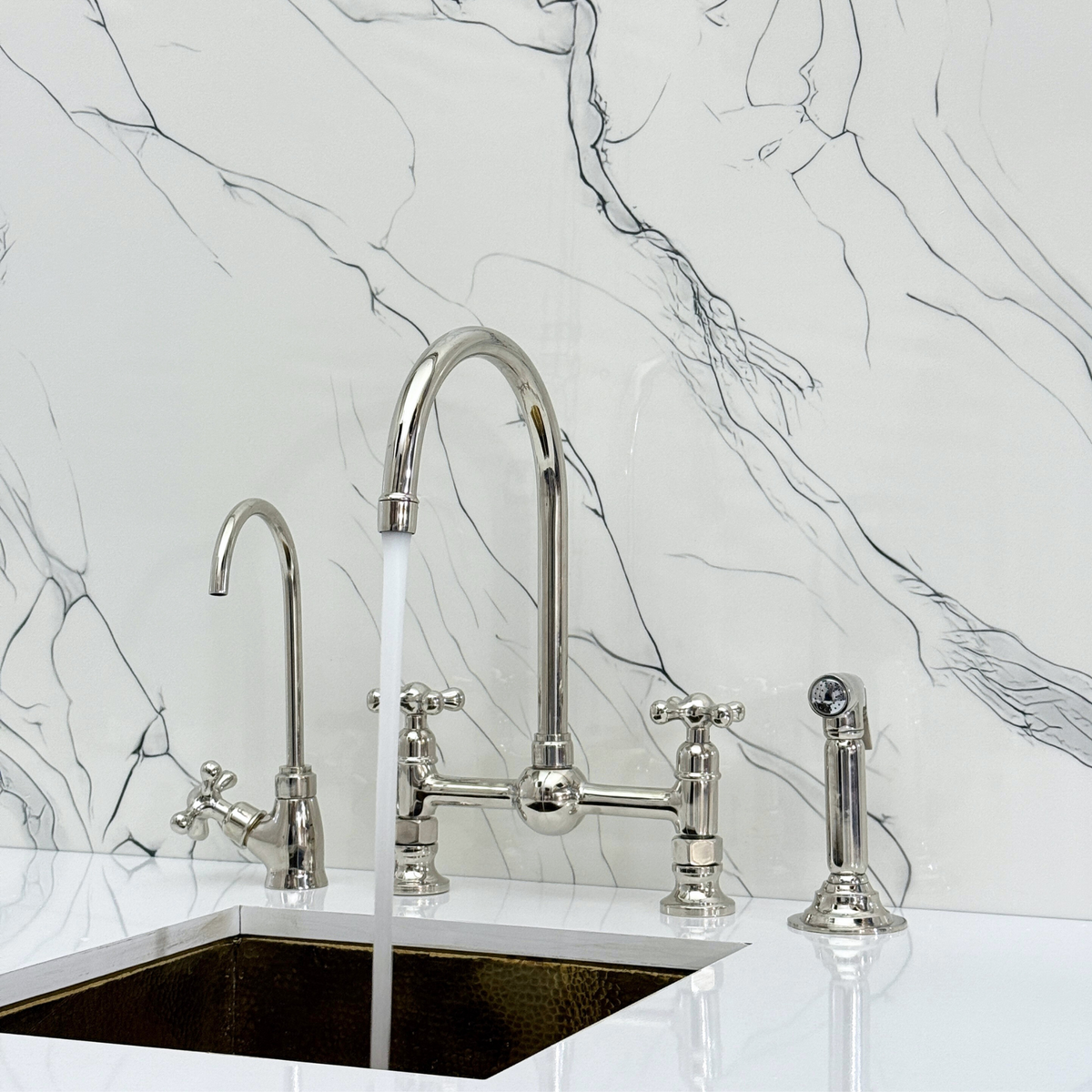 Polished Nickel Bridge Kitchen Faucet with Cross Handles – Lancaster – alternate view 2