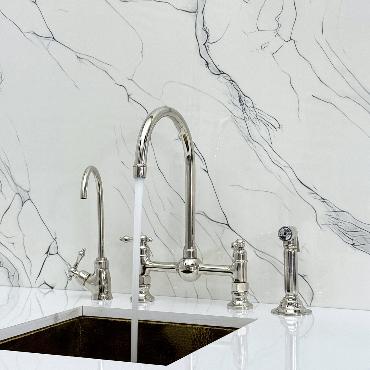 Polished Nickel Bridge Kitchen Faucet with Lever Handles – Lancaster – alternate view 2