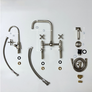 Polished Nickel Classic Bridge Kitchen Faucet with Cross Handles – Finsbury – alternate view 14