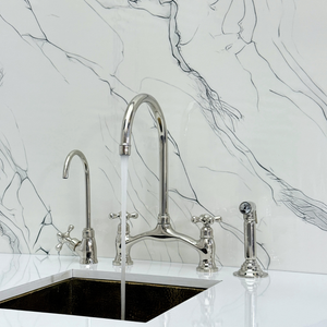 Polished Nickel Bridge Kitchen Faucet with Cross Handles – Beaumont – alternate view 3