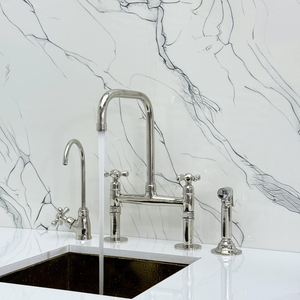 Polished Nickel Classic Bridge Kitchen Faucet with Cross Handles – Grosvenor – alternate view 2